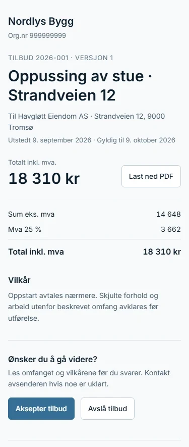 Digitalt tilbud på mobil · ekte produkt med eksempeldata